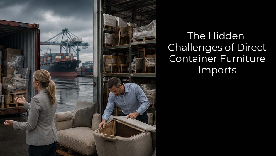 Furniture import inspection and container unloading at warehouse facility