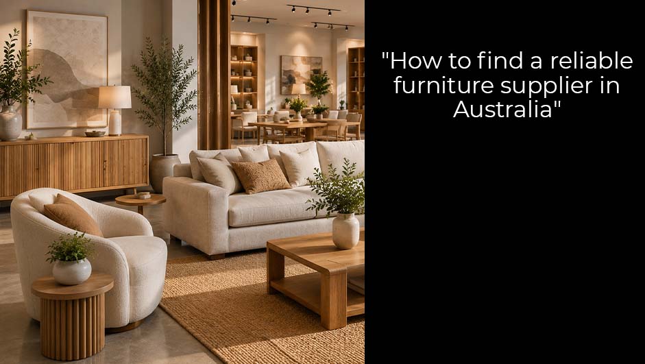 Modern furniture showroom displaying premium sofas, timber furniture, and home décor products