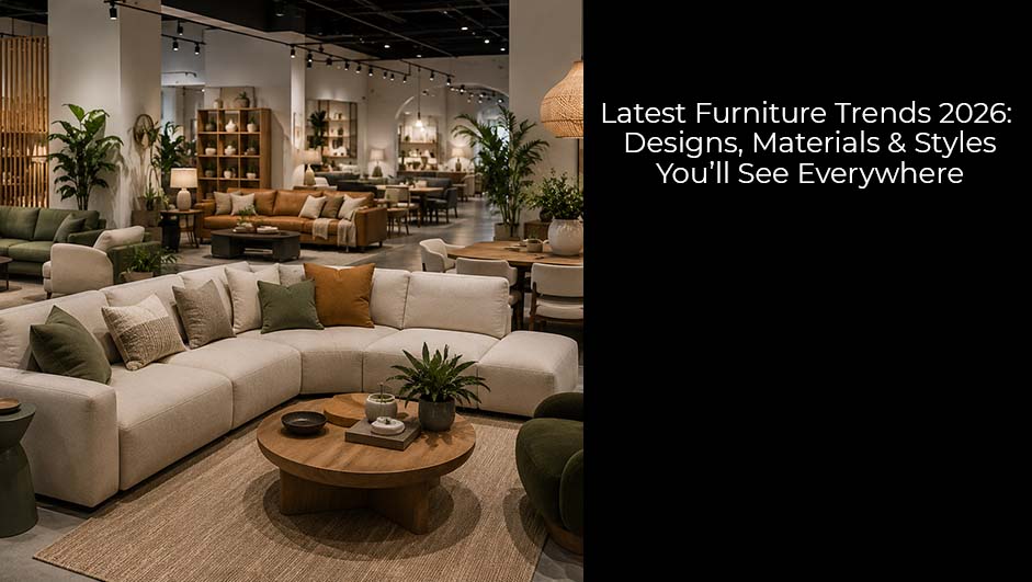 Modern furniture showroom showcasing latest furniture trends and styles for 2026