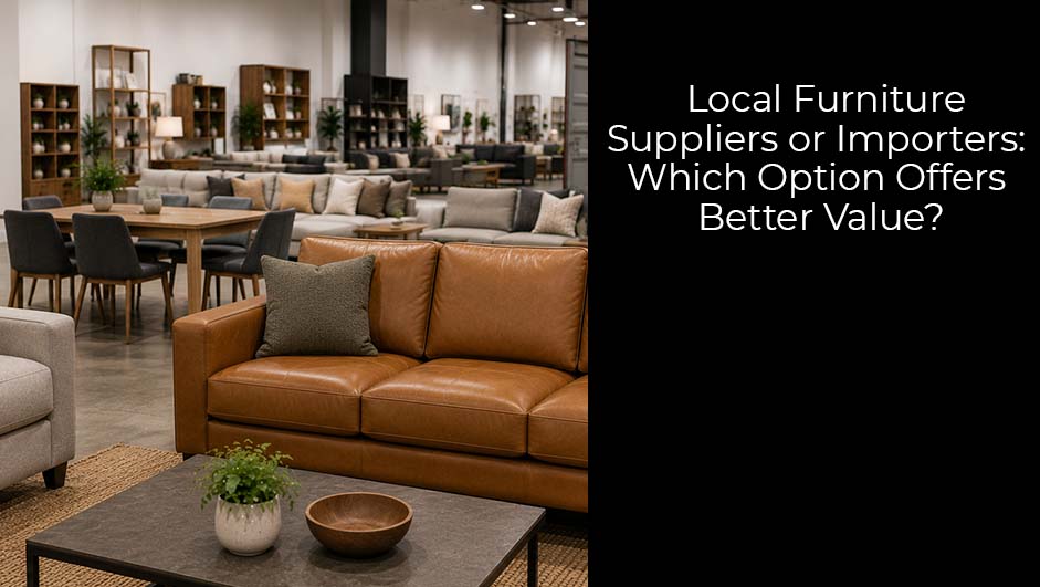 Furniture showroom comparing locally supplied and imported furniture products